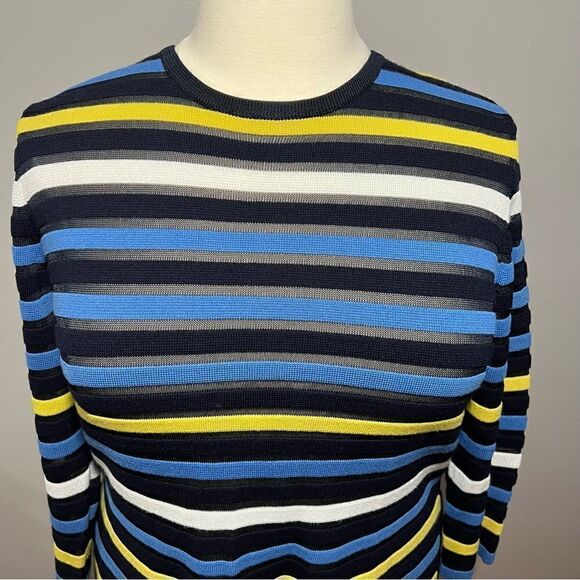 St. John‎ Blue and Yellow Striped Knit Side Slit Sweater - L - Picture 7 of 12